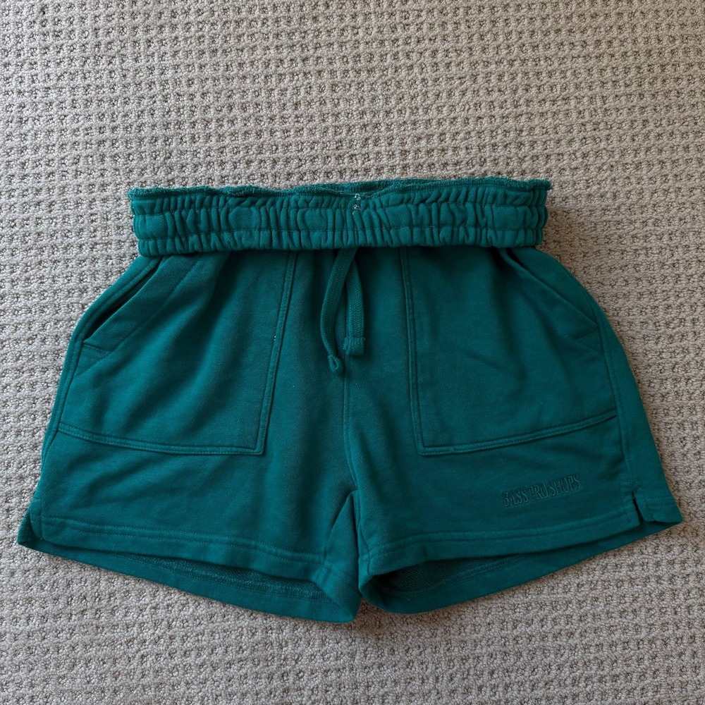 Bass Pro Shops Teal Green Sweat Shorts Women Small Embroidered Logo Pockets